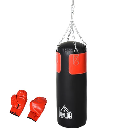 Punching bag set with gloves, filled, 120cm, black/red