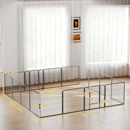 Puppy Playpen, 16 Panels, Foldable with Door, 3.2m x 3.2m