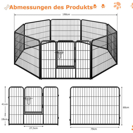 Puppy Playpen, 60cm High, 8-Panel Foldable Metal Fence