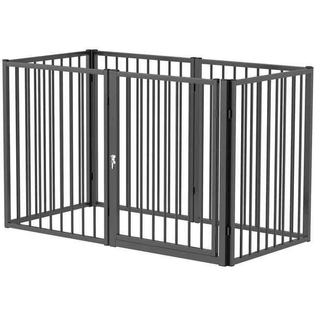 Puppy pen with door, black steel, 6 panels, 76 cm high