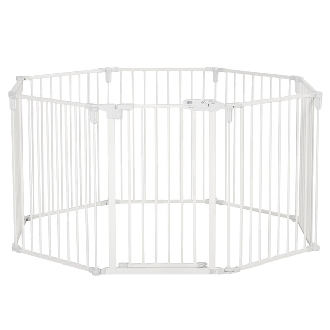 Outdoor Dog Playpen with Door - Collapsible, 8 Panels, White