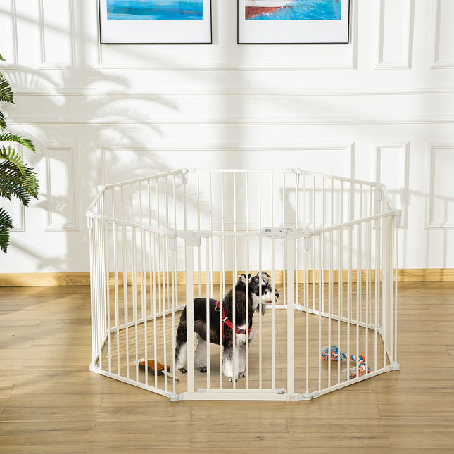 Outdoor Dog Playpen with Door - Collapsible, 8 Panels, White
