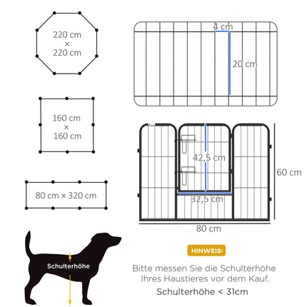 Puppy playpen Outdoor enclosure - 8 panels, door, 60x80 cm