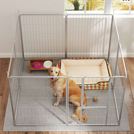 Puppyren 100 cm hoog, 8-delige hondenbox, puppybox met riem en deur, buitenverblijf voor kleine tot middelgrote honden, cavia's, konijnen, staal, zilver Aosom
