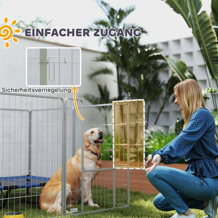 Puppyren 100 cm hoog, 8-delige hondenbox, puppybox met riem en deur, buitenverblijf voor kleine tot middelgrote honden, cavia's, konijnen, staal, zilver Aosom