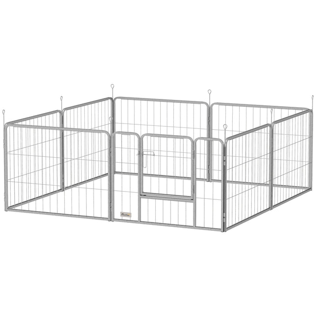 Steel dog playpen, 60 cm, 8-part, with door for small pets