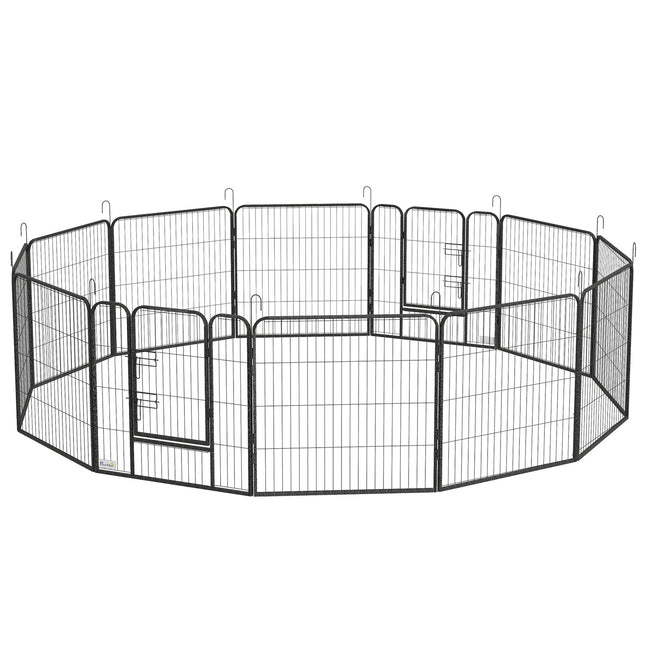 Puppy playpen, 80 cm steel, 12-part, 2 doors, grey