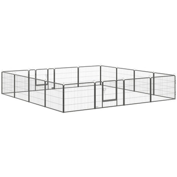 Outdoor puppy cage, steel, 16 segments, 2 doors, 60 cm high