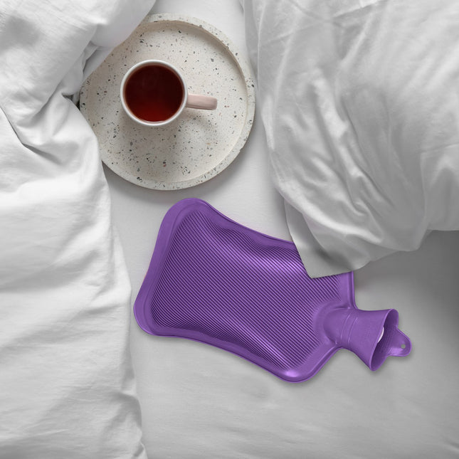 Purple Hot Water Bottle 2L, Leak-Proof, Pain Relief