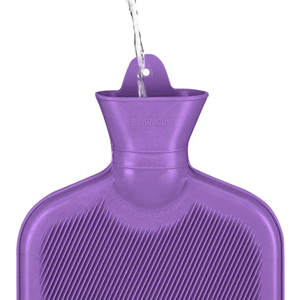 Purple Hot Water Bottle 2L, Leak-Proof, Pain Relief