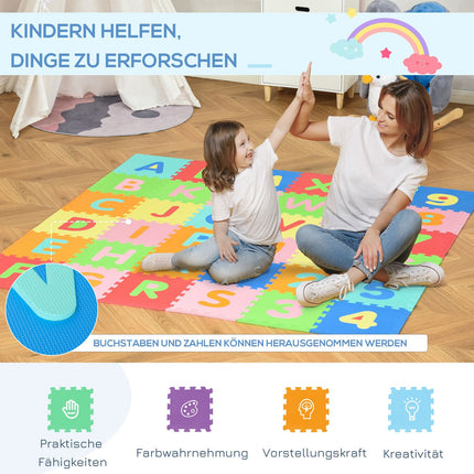 Play mat for children, EVA foam, letters and numbers, 60 pcs