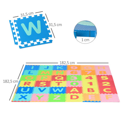 Play mat for children, EVA foam, letters and numbers, 60 pcs