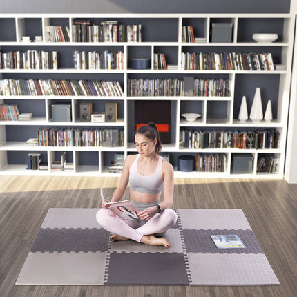 Puzzle Mat for Gym Equipment, Light Gray, 9 Pieces