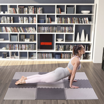 Puzzle Mat for Gym Equipment, Light Gray, 9 Pieces