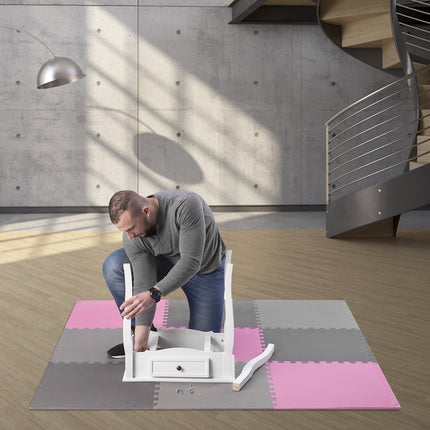 Puzzle Protective Mat, 60x60x1cm, 9-Piece Set, Gray/Pink