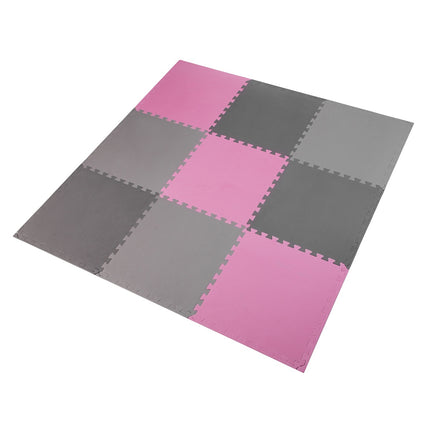 Puzzle Protective Mat, 60x60x1cm, 9-Piece Set, Gray/Pink
