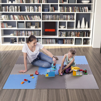 Puzzle Protective Mat Set, 60x60x1cm, 9 Pcs, Gray-Blue