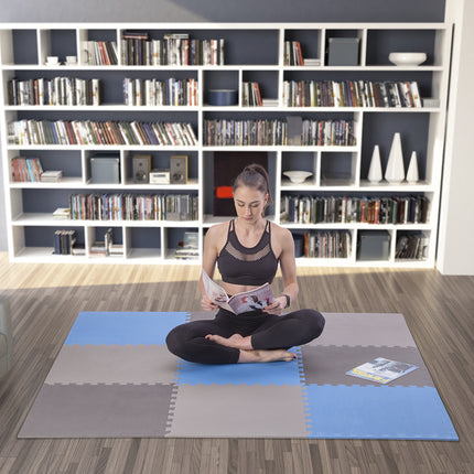 Puzzle Protective Mat Set, 60x60x1cm, 9 Pcs, Gray-Blue