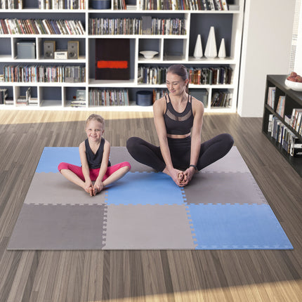 Puzzle Protective Mat Set, 60x60x1cm, 9 Pcs, Gray-Blue