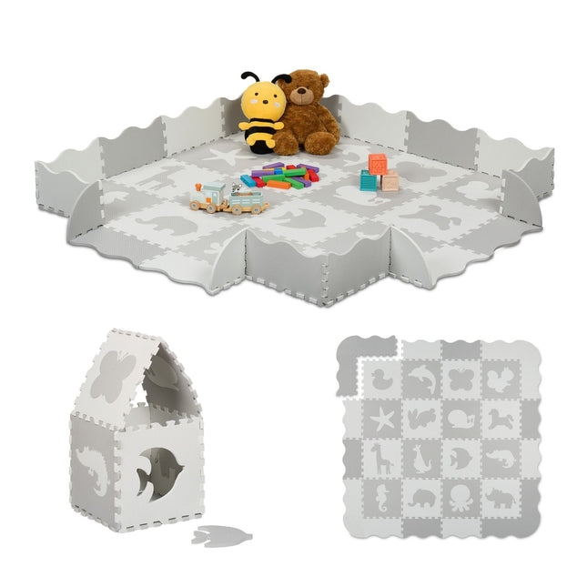 Puzzle mat with animal motifs