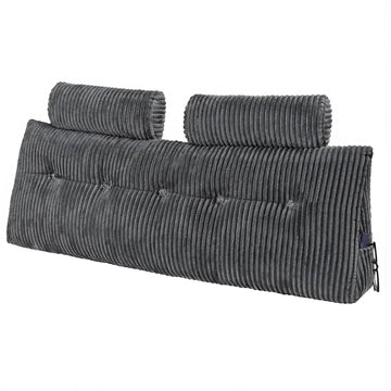 Queen Headboard Wedge Pillow, Pockets, Washable Cover, Grey