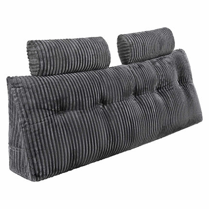 Queen Headboard Wedge Pillow, Pockets, Washable Cover, Grey