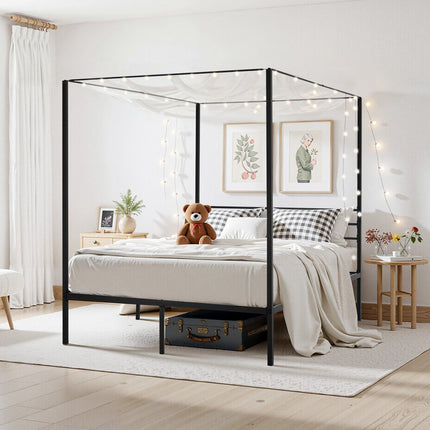 Queen Metal Canopy Bed Frame, 4-Post, Underbed Storage