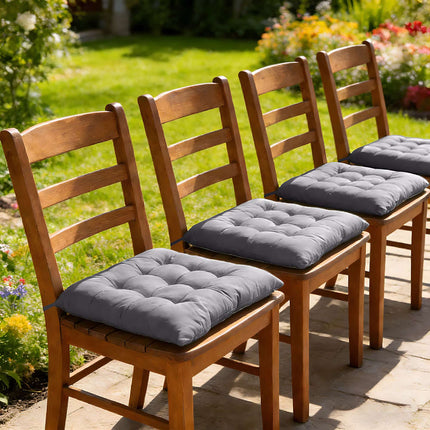 Quilted Square Chair Cushions with Ties, 4-Pack