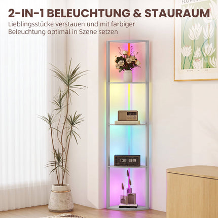 RGB LED Floor Lamp with Shelves, Dimmable, Remote Control