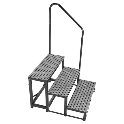 RV Steps With Handrail, 3-Step Steel, 660 lb Non-Slip