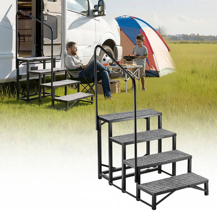 RV Steps With Handrail, 4-Step, 660 lb, Non-Slip
