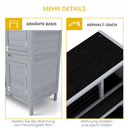 Rabbit Hutch, 2-Story Wood with Asphalt Roof, 136x50x93 cm