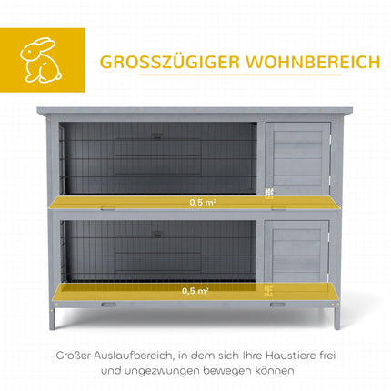 Rabbit Hutch, 2-Story Wood with Asphalt Roof, 136x50x93 cm
