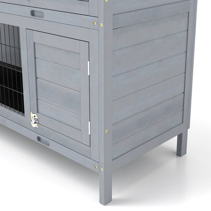 Rabbit Hutch, 2-Story Wood with Asphalt Roof, 136x50x93 cm