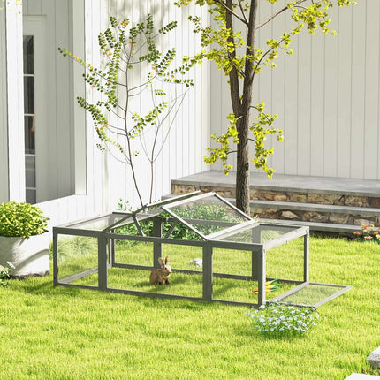Konijnenhok Konijnenhok van dennenhout Wintervaste konijnenkooi met klapdak 180 x 90 x 48 cm Konijnenhok buiten Kleindierenhok voor kleine dieren Konijnen Cavia's Grijs Aosoom