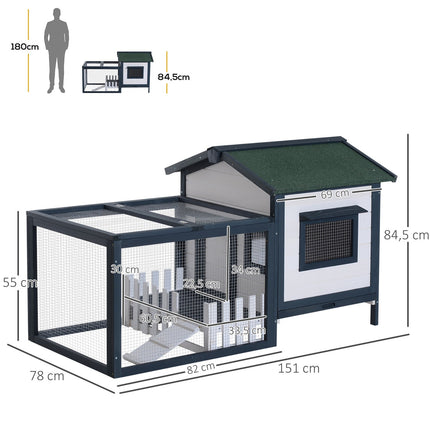 Small animal cage with outdoor enclosure, 151x78x84.5 cm