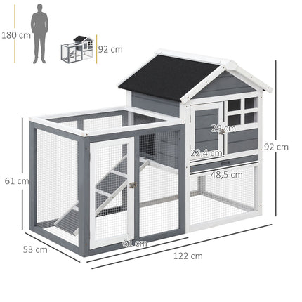Small animal shelter with removable tray and ramp, 122x62x92cm