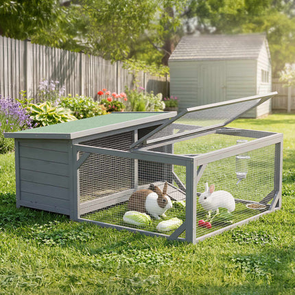 Rabbit Hutch with Bitumen Roof, Run, Doors, 125.5x100x49 cm