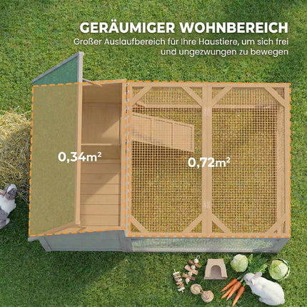 Rabbit Hutch with Bitumen Roof, Run, Doors, 125.5x100x49 cm