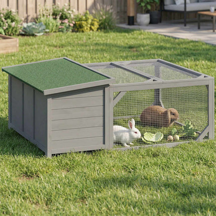 Rabbit Hutch with Bitumen Roof, Run, Doors, 125.5x100x49 cm