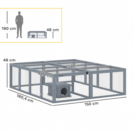 Rabbit Hutch with Large Run, Modular Design, Grey Wood