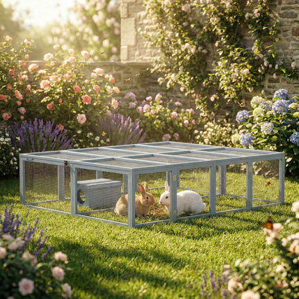 Rabbit Hutch with Large Run, Modular Design, Grey Wood