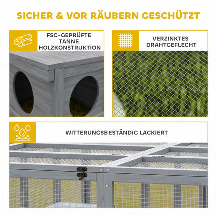 Rabbit Hutch with Large Run, Modular Design, Grey Wood