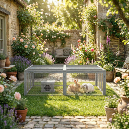 Rabbit Hutch with Large Run, Modular Design, Grey Wood