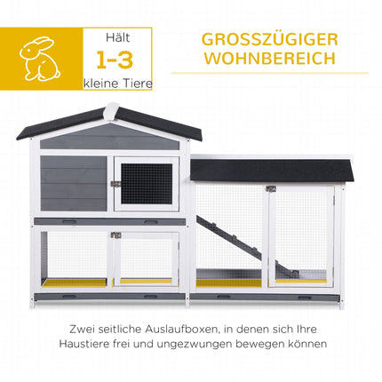 Rabbit Hutch with Run, 2 Levels, Wood, 157x53x93 cm