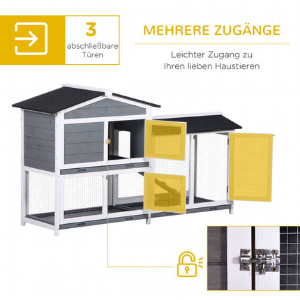 Rabbit Hutch with Run, 2 Levels, Wood, 157x53x93 cm