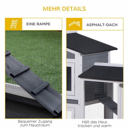 Rabbit Hutch with Run, 2 Levels, Wood, 157x53x93 cm