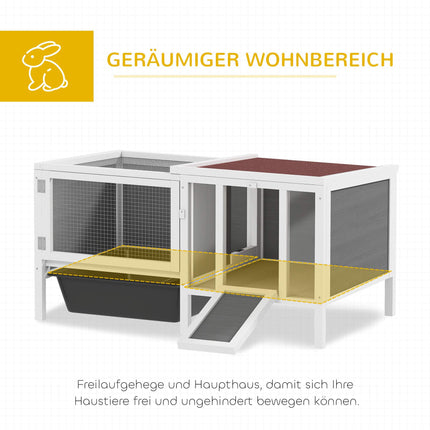 Rabbit Hutch with Run, Ramp, 3 Doors, Pull-Out Tray, 105x57.5x51.5 cm