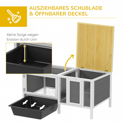 Rabbit Hutch with Run, Ramp, 3 Doors, Pull-Out Tray, 105x57.5x51.5 cm