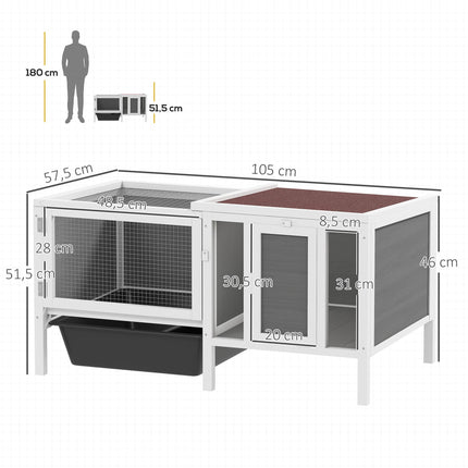 Rabbit Hutch with Run, Ramp, 3 Doors, Pull-Out Tray, 105x57.5x51.5 cm
